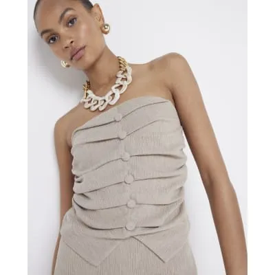 Beige Ruched Bandeau Top sold by River Island