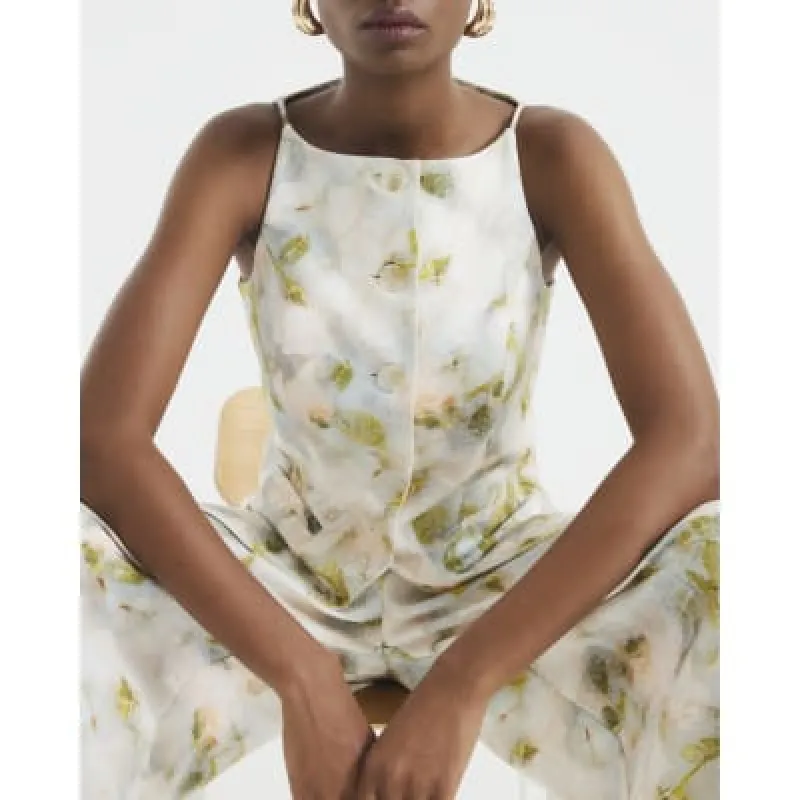 Grey Floral Print Square Neck Waistcoat sold by River Island