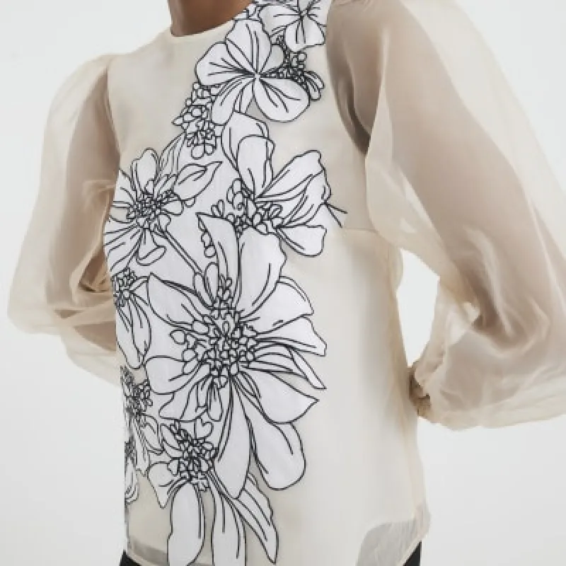 Cream Floral Applique Blouse sold by River Island