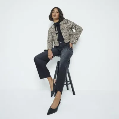 Beige Long Sleeve Tie Leopard Jacket sold by River Island