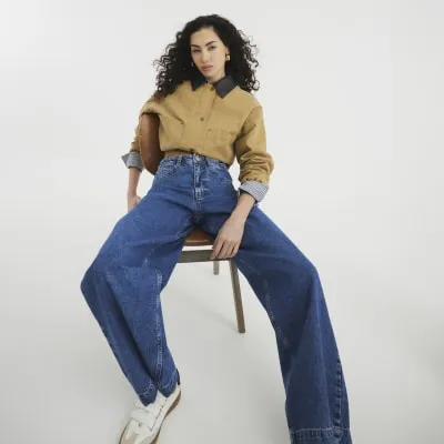 Blue Denim Barrel Jeans sold by River Island