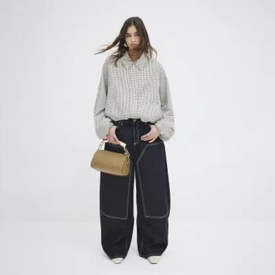 Beige Check Bubble Hem Bomber Jacket sold by River Island