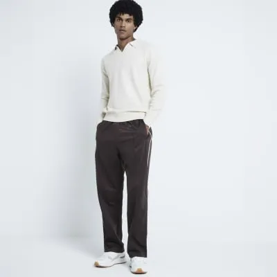 Ecru Textured Slim Fit Polo Jumper sold by River Island