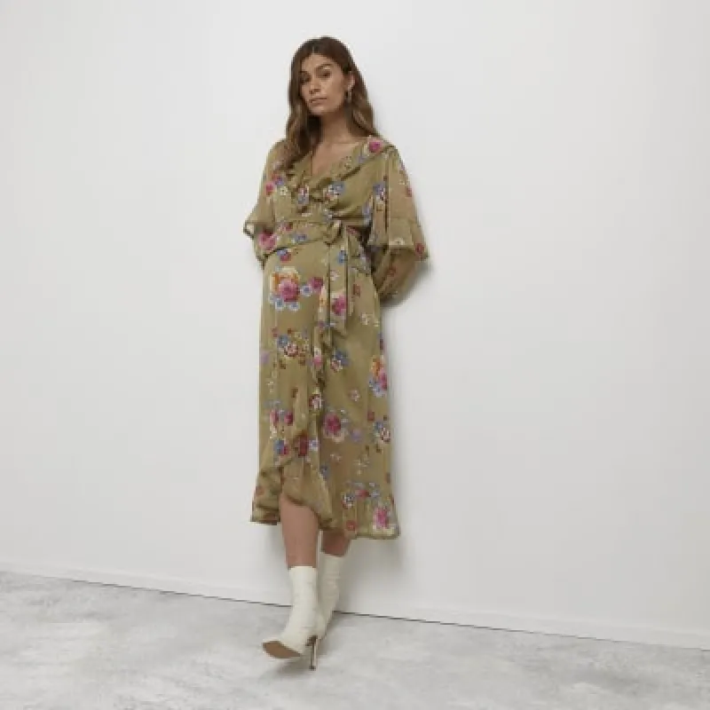 Green floral maternity wrap midi dress sold by River Island