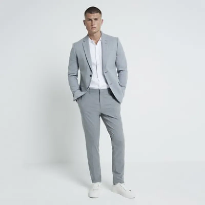 Grey Slim Fit Texture Suit Trouser sold by River Island