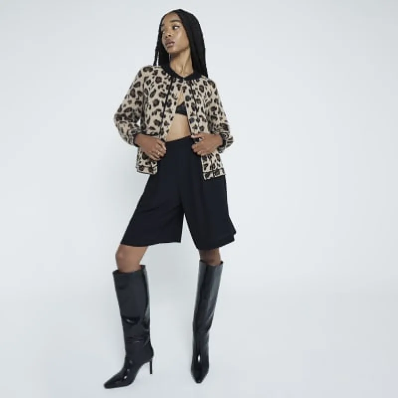 Black Wide Fit Straight Knee High Boots sold by River Island