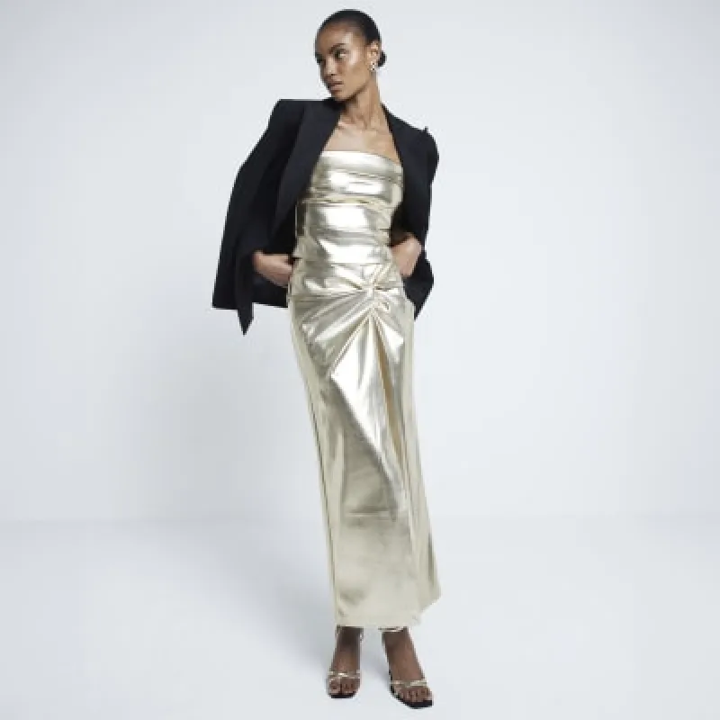 Gold Faux Leather Bandeau Top sold by River Island