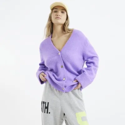 Purple Mid Length Button Cardigan sold by River Island