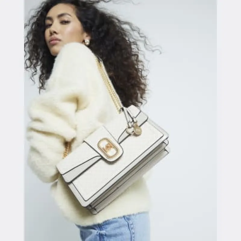 Beige Monogram Shoulder Bag sold by River Island
