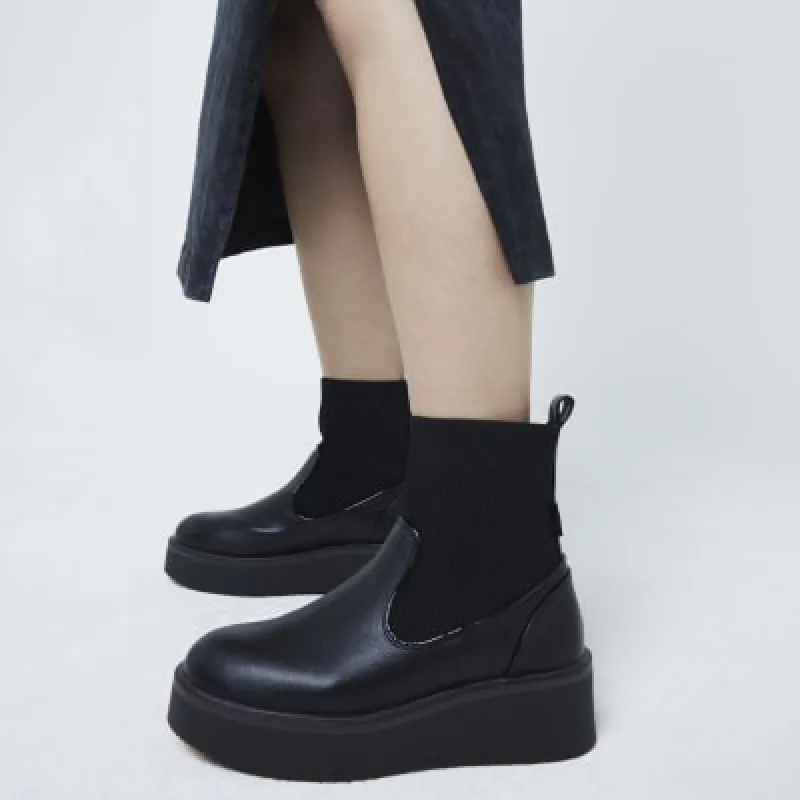 Black Wide fit knitted wedge ankle boots sold by River Island