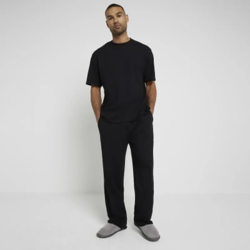 Black Regular Fit Short Sleeve Pyjama Set sold by River Island