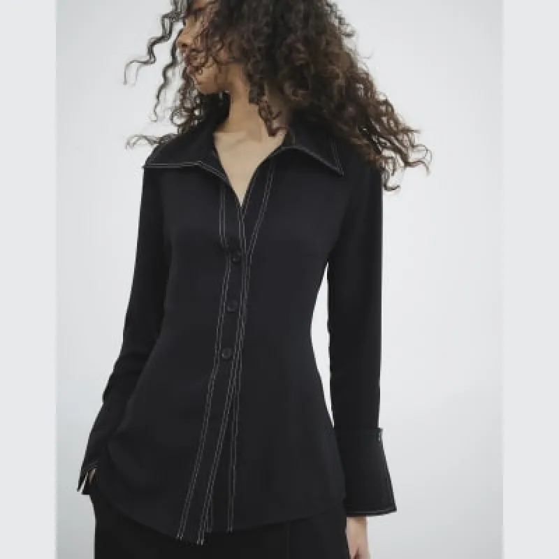 Black Contrast Stitching Shirt made by River Island