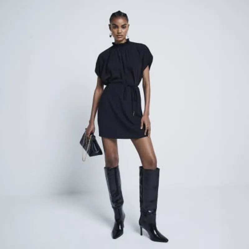Black High Neck Mini Shift Dress sold by River Island