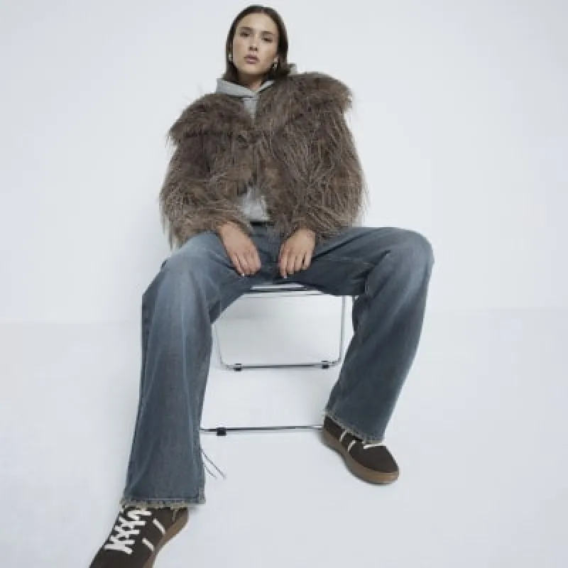Brown Faux Feather Fur Coat sold by River Island