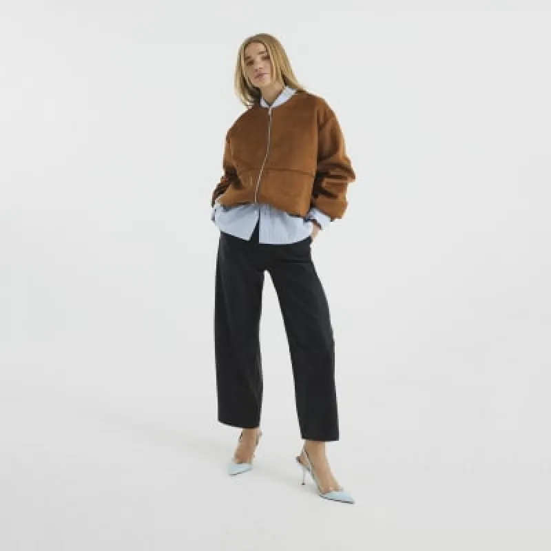 Black Faux Leather Barrel Leg Trousers sold by River Island