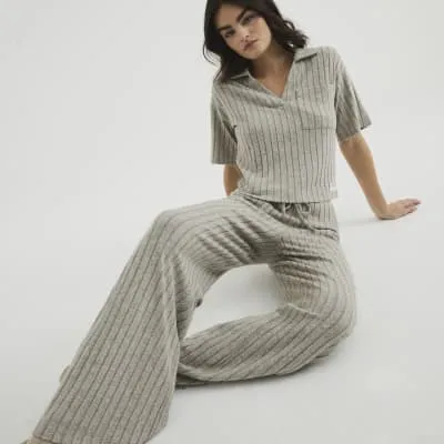 Brown Ribbed Wide Leg Loungewear Trousers sold by River Island