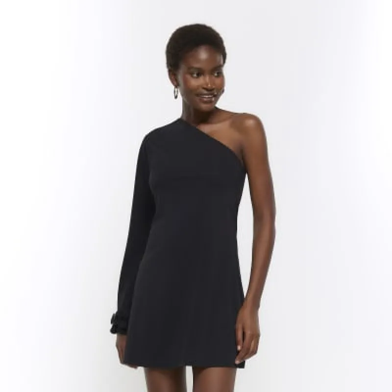 Black one shoulder bodycon mini dress sold by River Island