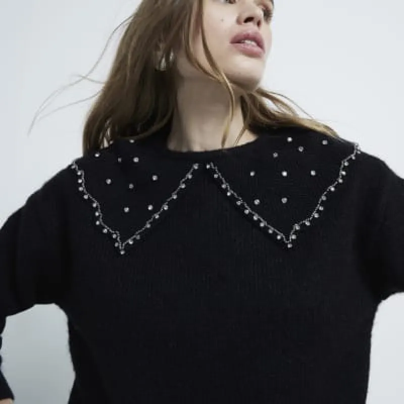 Black Embellished Collar Jumper sold by River Island