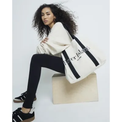 Beige Canvas RI Print Shoulder Bag sold by River Island