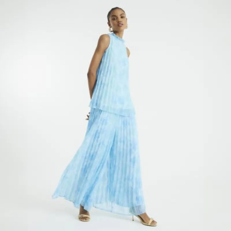 Blue Floral Plisse Tunic Top sold by River Island