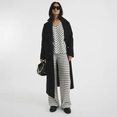 Petite Cream Stripe Textured Trousers sold by River Island