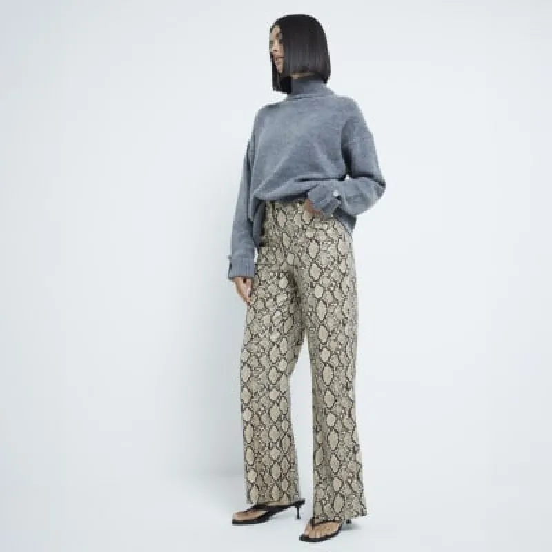 Brown Snake Print Straight Leg Trousers sold by River Island