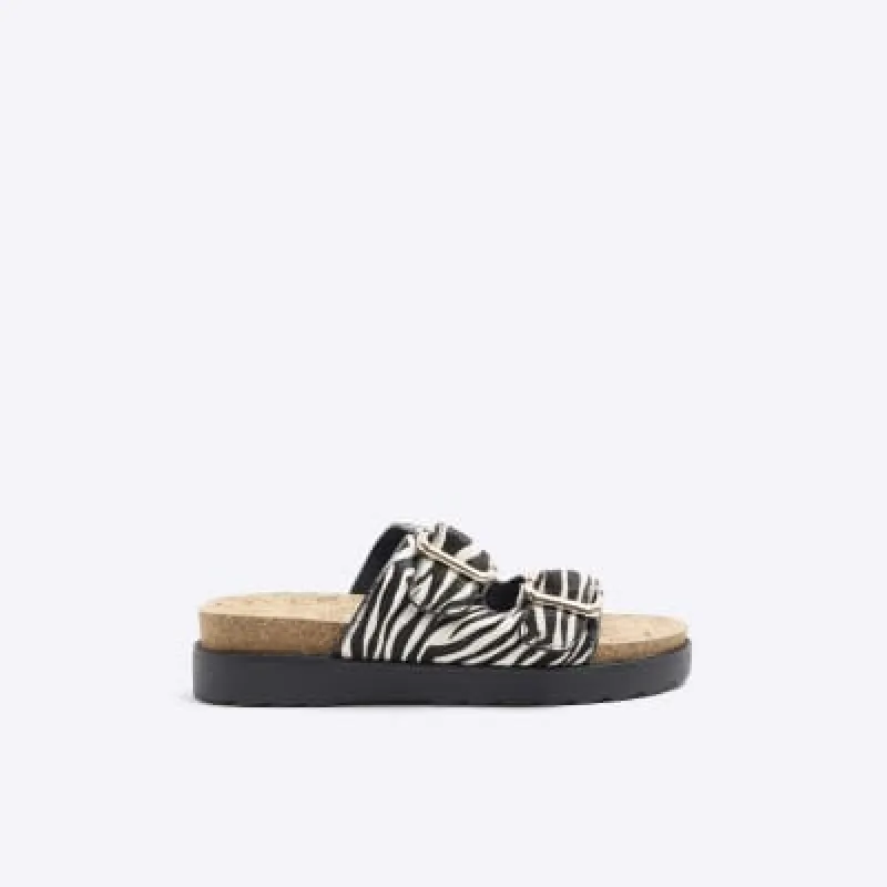 White leather animal print buckle sandals sold by River Island