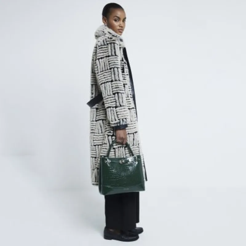 Black Faux Fur Abstract Button Down Coat sold by River Island