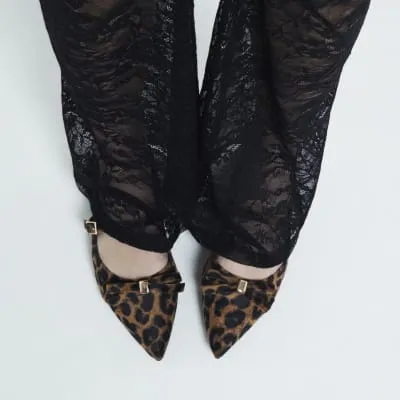 Brown Leopard Bow Mary Jane Shoes sold by River Island
