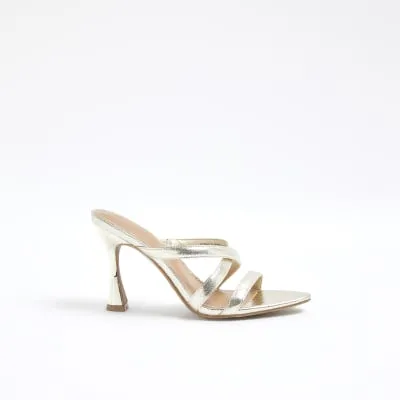 Gold Flared Heel Mule Sandals sold by River Island