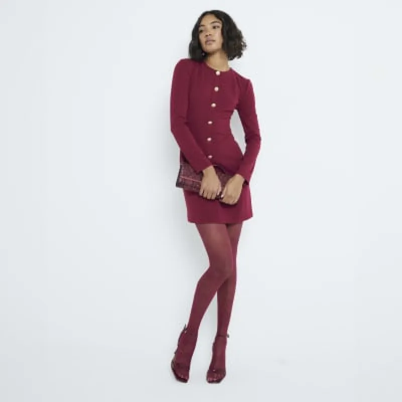 Red Scuba Button Shift Mini Dress sold by River Island