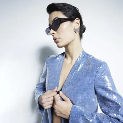 Blue Sequin Collarless Blazer sold by River Island