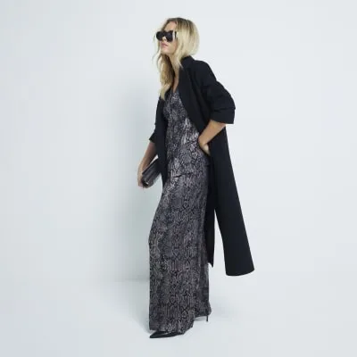 Petite Black Metallic Snake Plisse Trousers sold by River Island