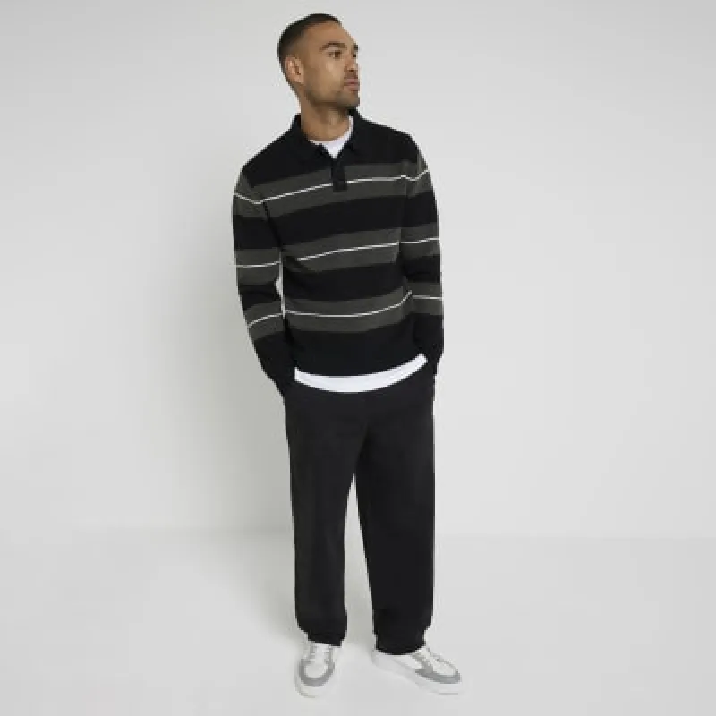 Green Stripe Blocked Boucle Knit Polo Shirt sold by River Island