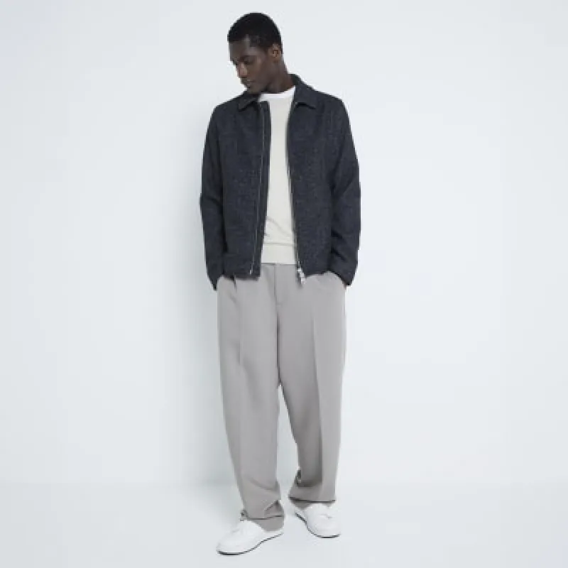 Grey Twill Zip Up Wool Blend Jacket sold by River Island