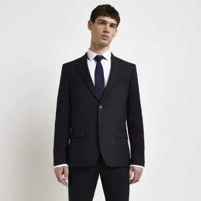 Navy Skinny Twill Suit Jacket sold by River Island