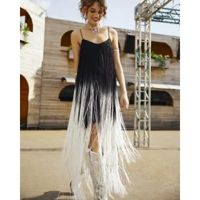 Black ombre fringe slip mini dress sold by River Island