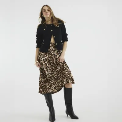 Beige Leopard A Line Skirt sold by River Island