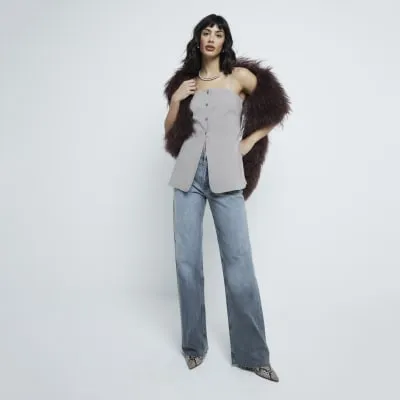 Brown Button Down Glitter Cami Top sold by River Island