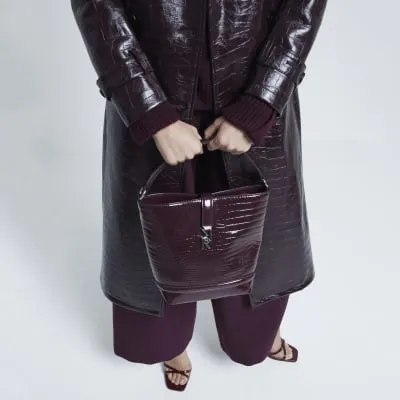 Red RI Lock Croc Embossed Bucket Bag sold by River Island