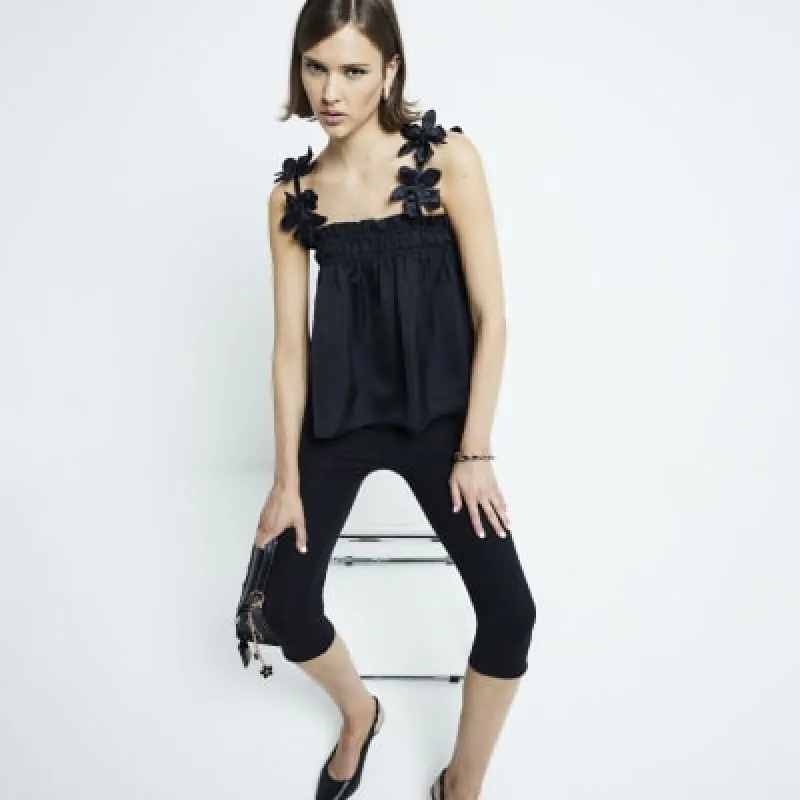 Black 3D Floral Detail Cami Top sold by River Island