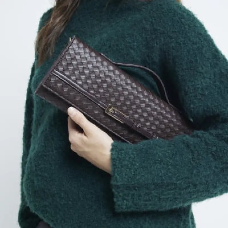 Brown Woven Buckle Crossbody Strap Clutch Bag sold by River Island