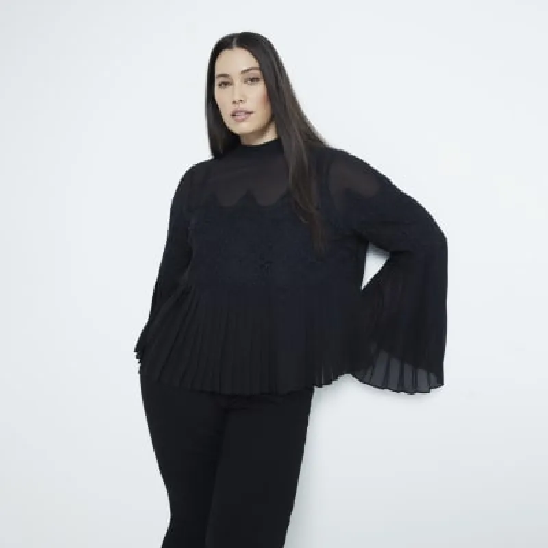 Plus Black Lace Applique Pleated Blouse sold by River Island