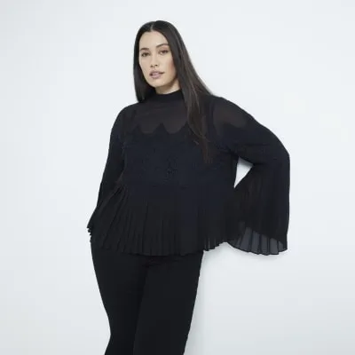 Plus Black Lace Applique Pleated Blouse sold by River Island