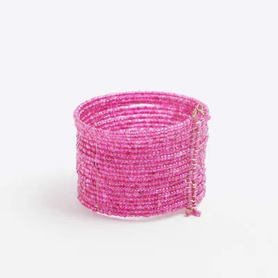 Pink Beaded Cuff Bracelet sold by River Island