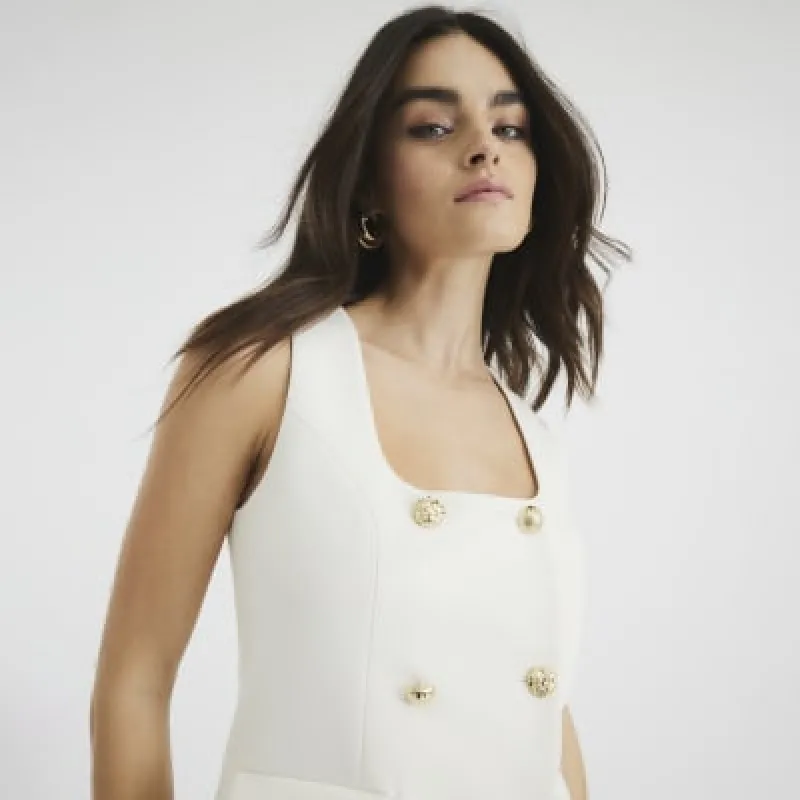 Cream Square Neck Waistcoat sold by River Island