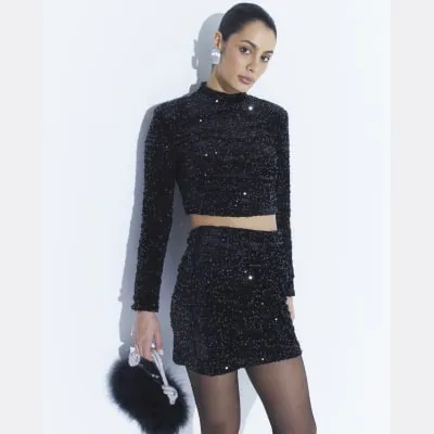 Black Sequin Mini Skirt sold by River Island
