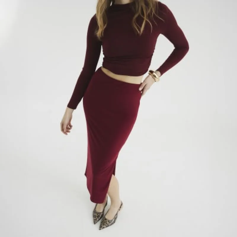 Red Column Split Midi Skirt sold by River Island