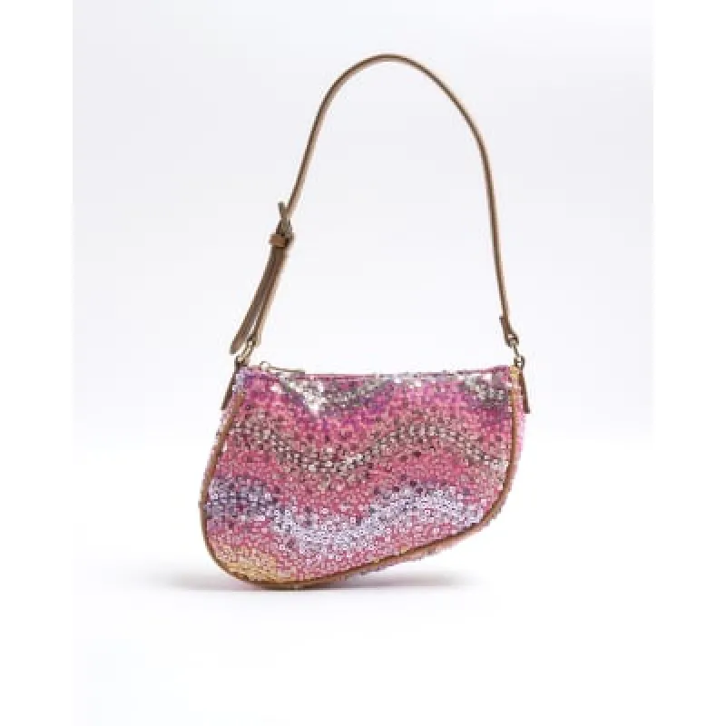 Pink Sequin Shoulder Bag made by River Island