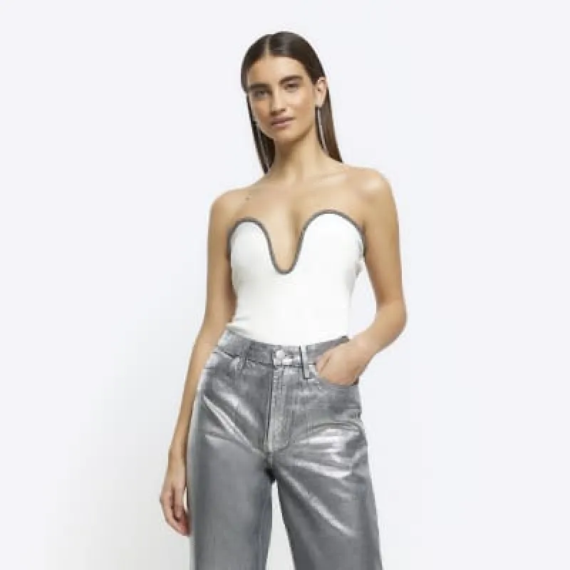 Cream diamante wire bandeau top sold by River Island